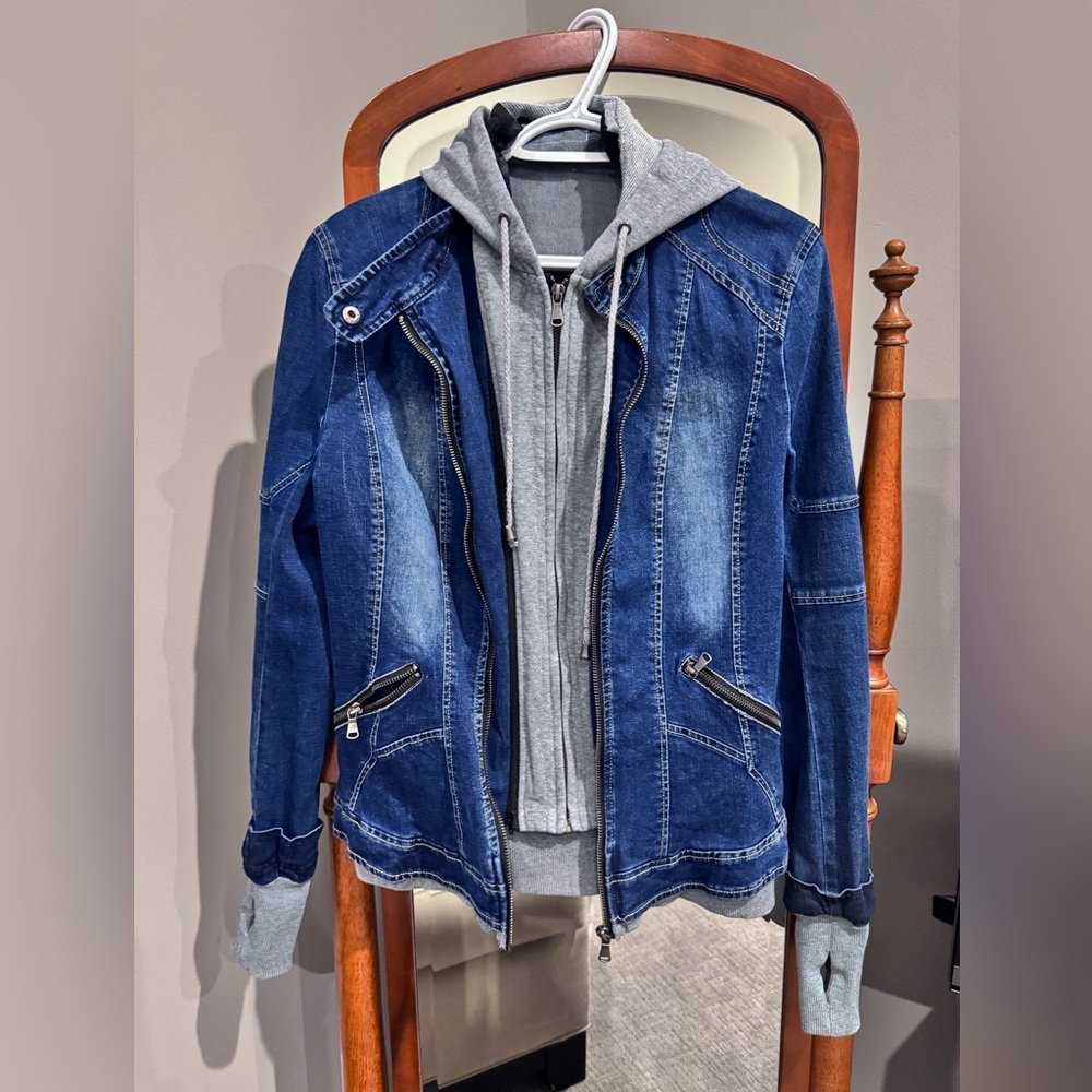 Stylish denim jackets with sweatshirt zip up insert